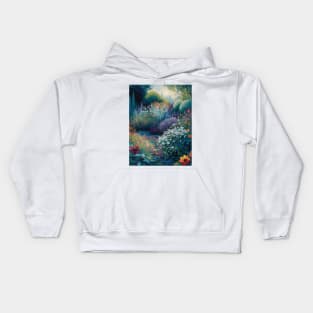 Magic meadow with spring blooming trees. Kids Hoodie